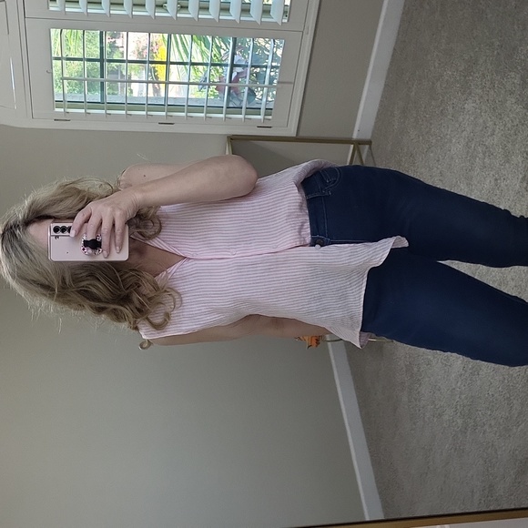 Tommy Bahama Pink and White Linen Blend Tie Front Button Up Shirt Size M… - Picture 6 of 11